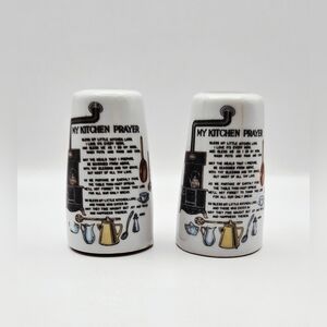 Vintage My Kitchen Prayer Salt & Pepper Shakers Japan 1960s Ceramic